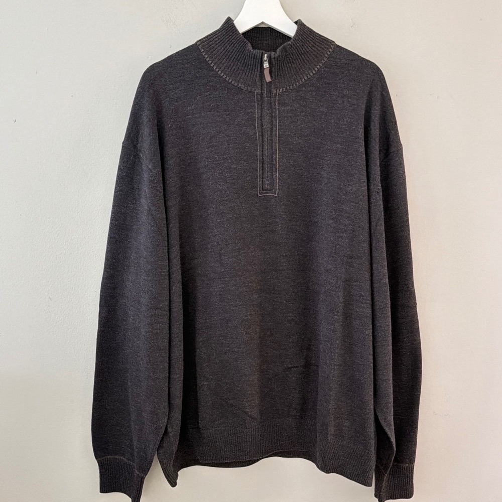 Joseph Abboud Mens 3XB Charcoal Gray Wool Cotton Quarter Zip Sweater Pullover